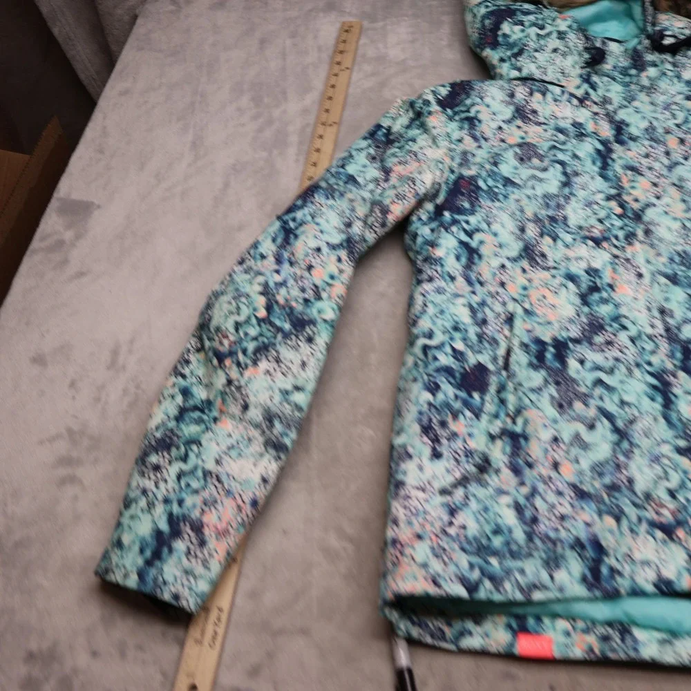 Roxy Jacket Womens XL Blue Floral Faux Fur Hood DryFlight Waterproof Full Zip
